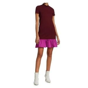 NWT Staud Diam Ruffle Hem Mock Neck Bow Coquette Mini Dress